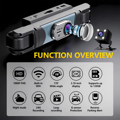 WIFI 4-Channel Car DVR Dash Cam With 4 Cameras Full HD 1080P Video Recorder Night Vision Black Box Cabin Camera 24H Parking