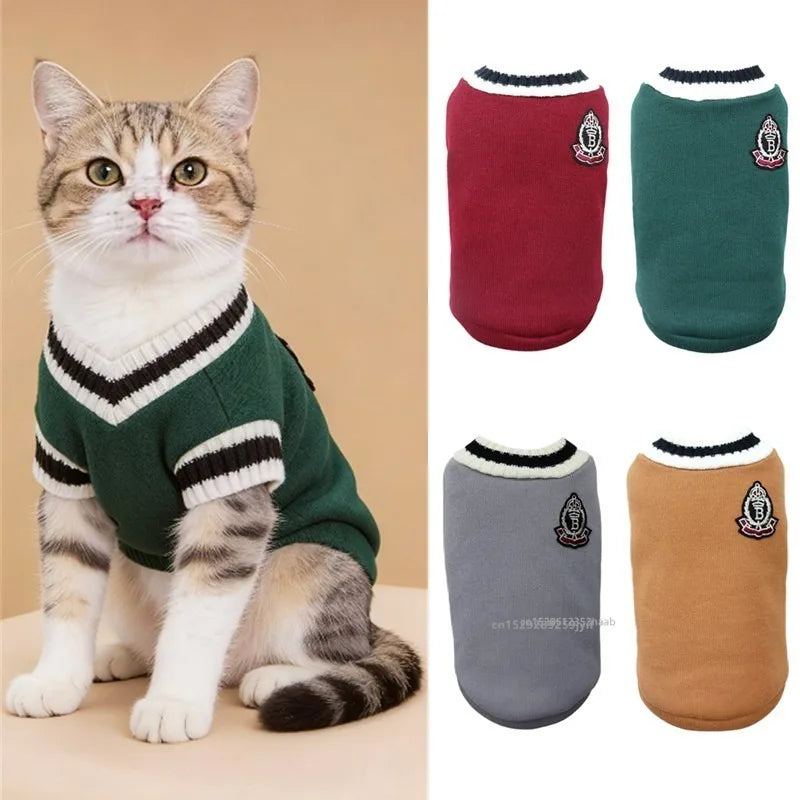 Cat Dog Sweater V-neck Pullover Winter Pet Clothes for Small Dogs Cat Vest Puppy Jacket Pet Cat Clothing Kitty Costume