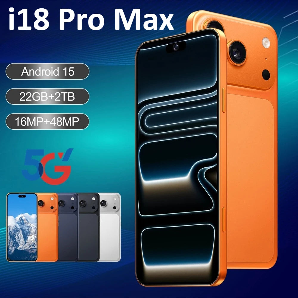 I18 Pro Max Mobile Phones Smartphone Android Smartphone 5G Cell phone 7.3 Inch 16 + 48MP AI Camera 7800mAh Global Version