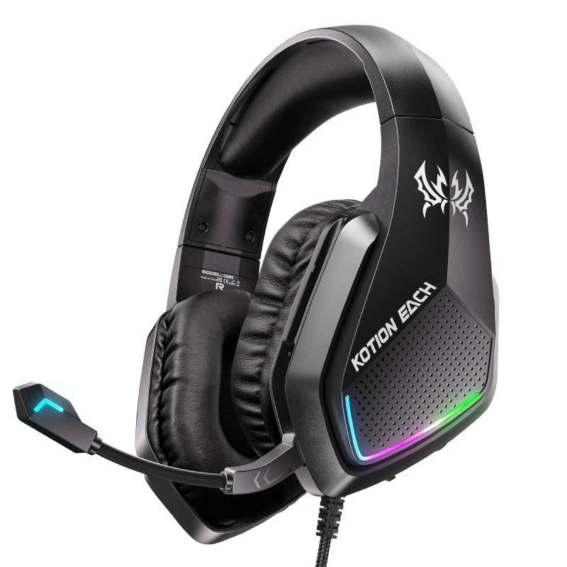 VIKEFON Esports Gaming Headset Over-Ear – Kabelanslutet Lättviktigt Kraftfull Drivare Mikrofon Volymkontroll Röd Blå Svart