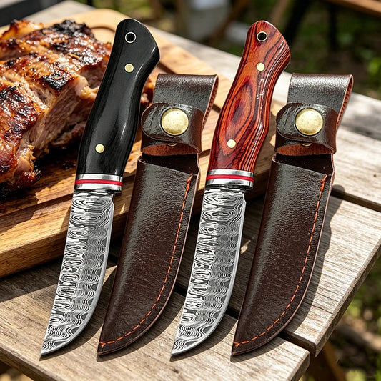 Damascus Pattern Outdoor Utility Knife Survival & Camping Knife Fishing BBQ Cutting Tools