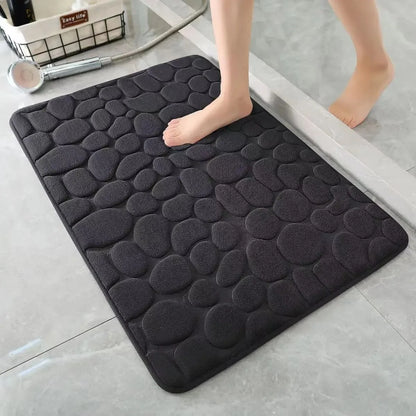 Bathroom Non Slip Mat Bath Mats Absorbent Doormat Carpet 3D Cobblestone Embossed Door Floor Mats Machine Washable Quick Drying