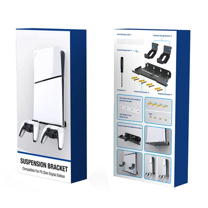 Wall Mount Bracket Display Stand Base with Controller Holder Wall Hanging Stand for PS5 Slim Digital Edition and Disc Edition
