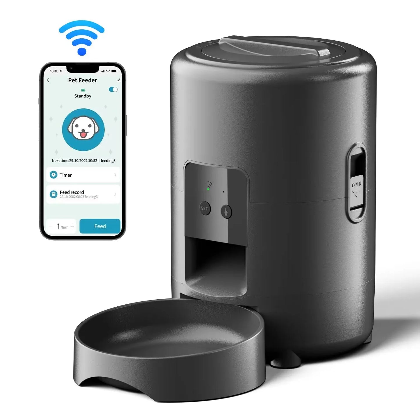 2L Smart Auto Pet Feeder Timing 5V USB Smart Automatic Dog Pet Feeder For Cats Dog Button WIFI APP Intelligent Dry Food Dispenser Dog Bowl No 5V USB Plug