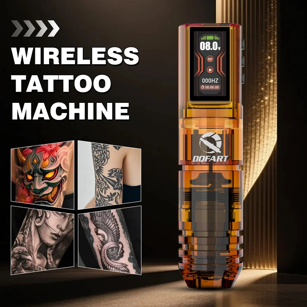 DQFART 1600mAh P2 LED Digital Display Electric Wireless Tattoo Machine Set 12V 6Colors Accessories Body Art Creative Designs