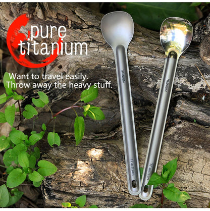 Tiartisan Titaniumsked & Spork – Ultralättviktig 15g, Långt Handtag, Frostad/Polerad, Camping