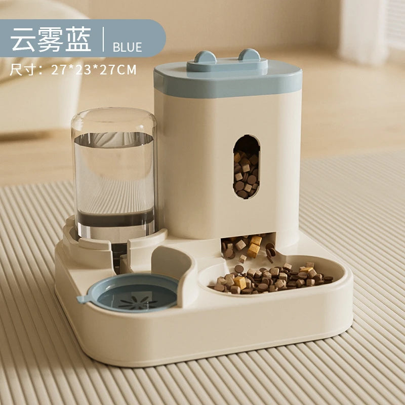 2-in-1 Large Capacity Cat Automatic Feeder, Water Dry Wet Separation Design No Battery Required - For Cats Small Dogs