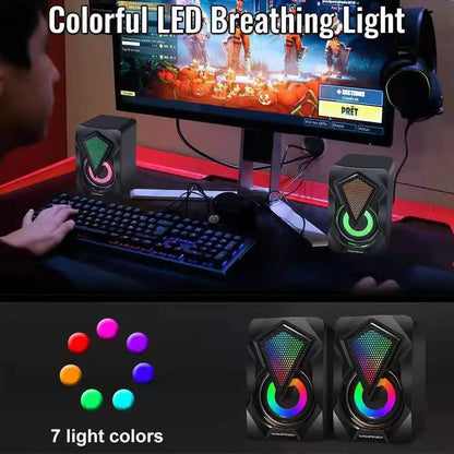RGB Computer Speakers PC Sound Box HIFI Stereo USB Wired 3.5mm Audio Interface with LED Light For Desktop Computer Projector