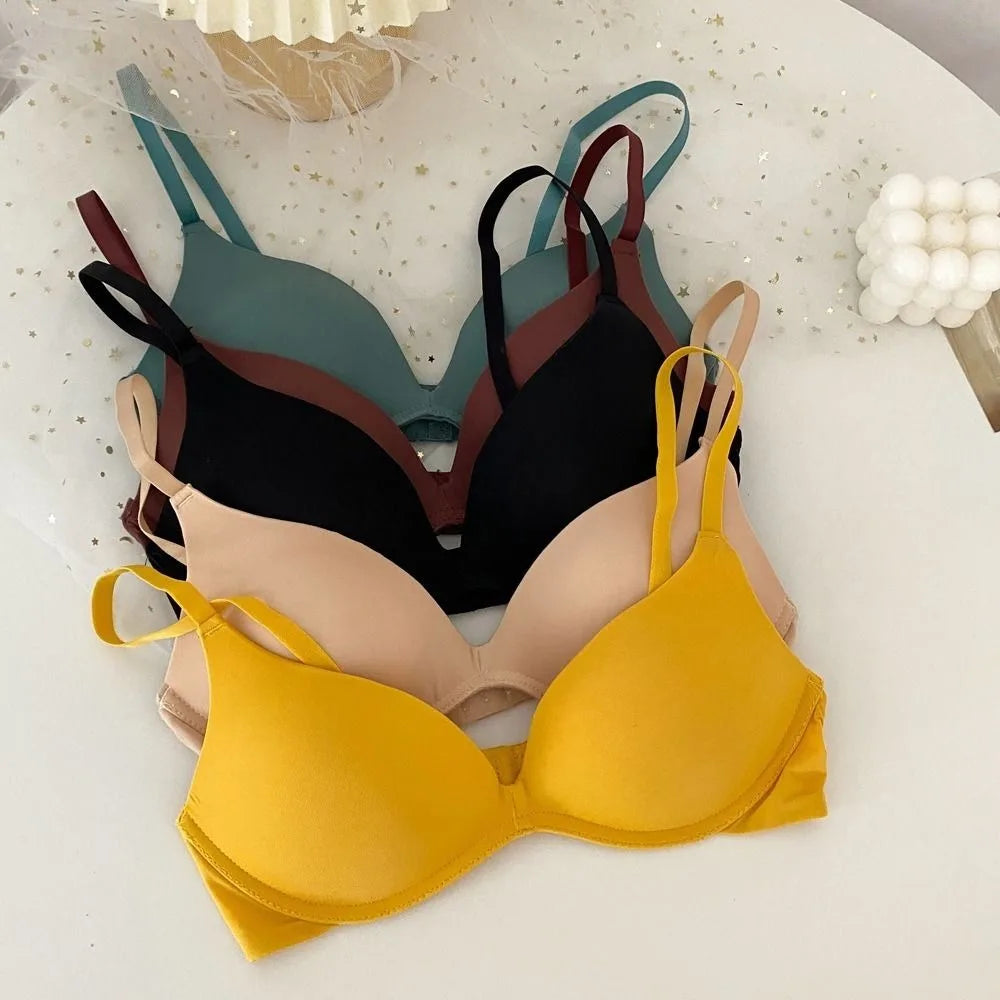 Solid Color Adjustable Push Up Bra Anti-sagging Shockproof Seamless Underwear Lingerie Wireless Deep V Bra Women