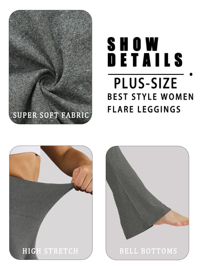 Plus Size Women's Super Soft High Waisted Flare Pants, Leggings Tummy Control Soft Bootleg Bell Bottoms Running