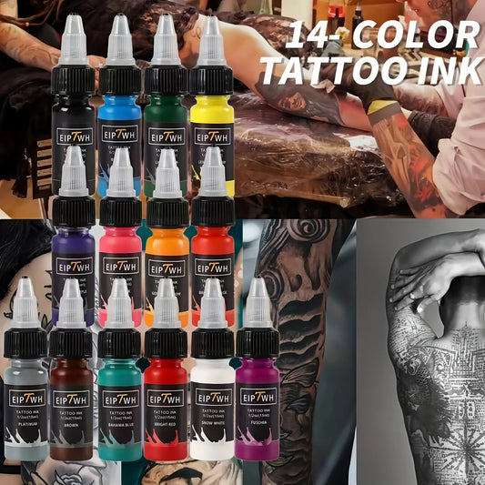 Professionellt Tatueringsbläck 14-färgersset – Oljebaserat Dynamic Multicolor 0,5oz 15ml Vibrerande Färger Tatuering 2026