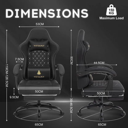 Vittanly Gaming Chair Ergonomic Gaming Chair with Headrest, Lumbar Cushion and Footrest, Height-Adjustable Rotating Office Chair