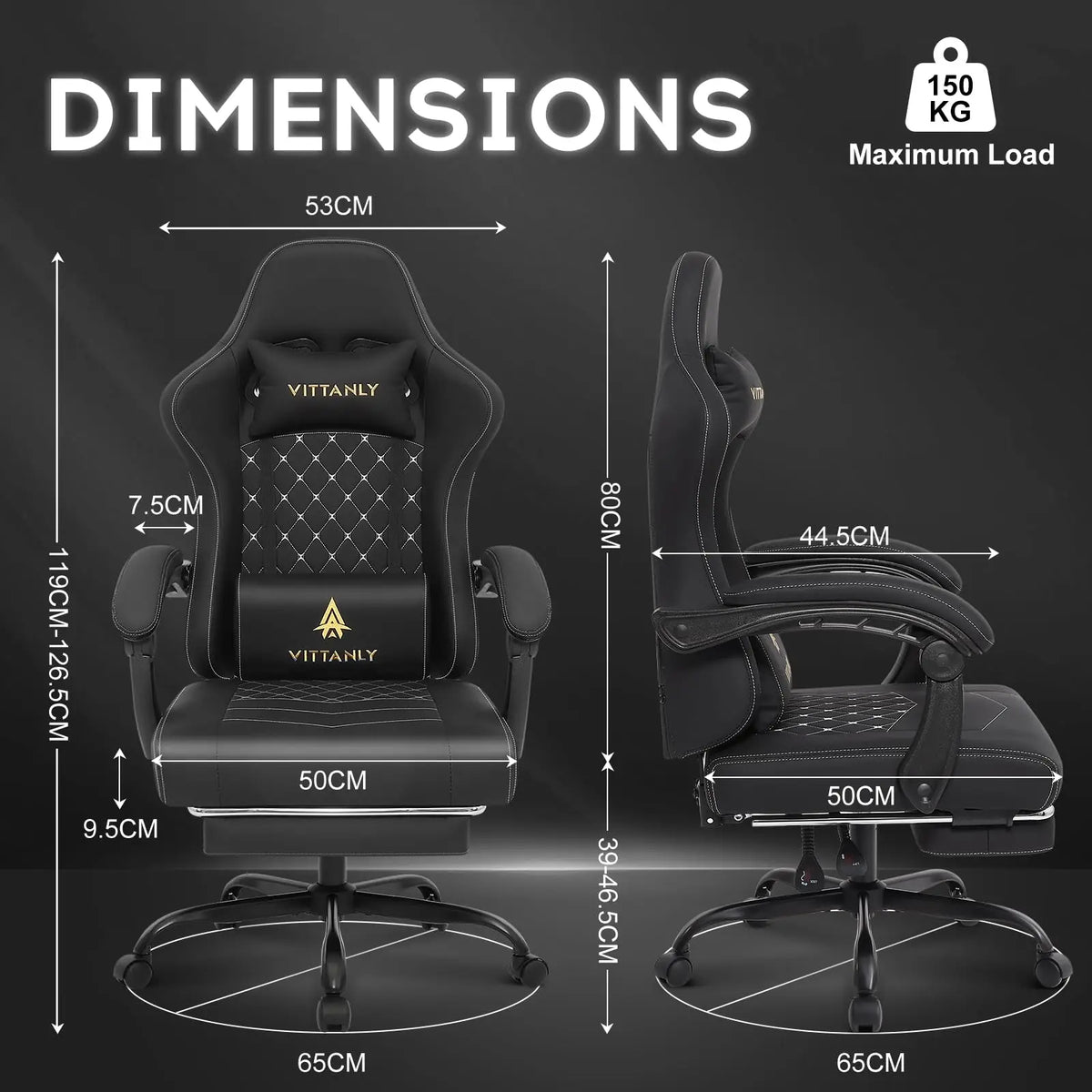 Vittanly Gaming Chair Ergonomic Gaming Chair with Headrest, Lumbar Cushion and Footrest, Height-Adjustable Rotating Office Chair