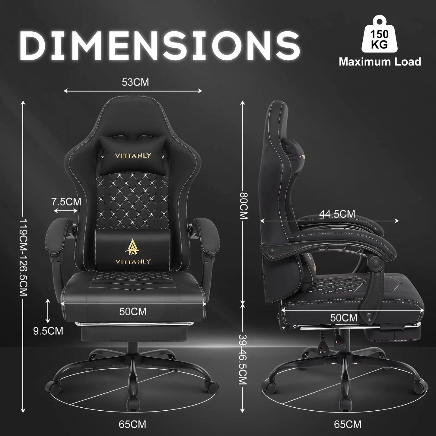 Vittanly Gaming Chair Ergonomic Gaming Chair with Headrest, Lumbar Cushion and Footrest, Height-Adjustable Rotating Office Chair