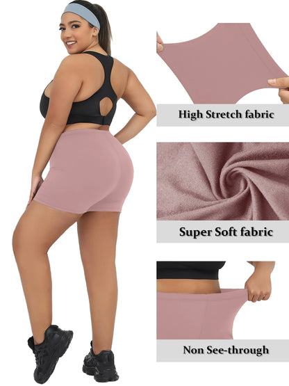 Dam Plus Size Biker Shorts Träning – Mjuk Högsträck Squat Proof Yoga Gym Fitness Knälång, 9 Färger 1XL–4XL