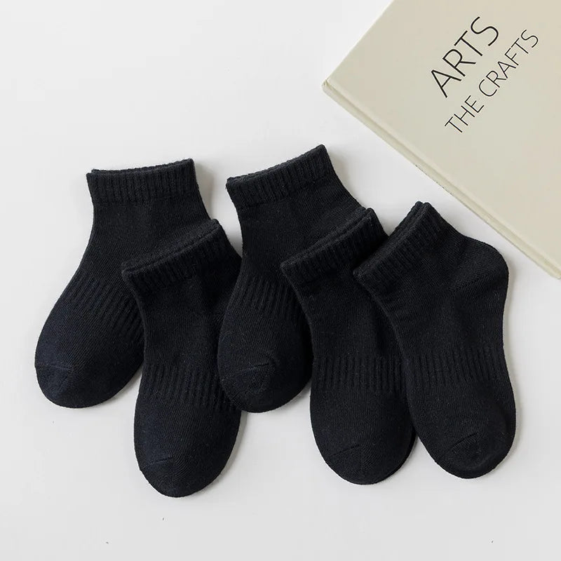 5 Pairs/Lot 2023 New Summer Children Socks Cotton Kids Fashion Black White Gray For 1-12 Years Teen Student Baby Girl Boy Socks