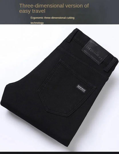 2026 Brand Brushed Jeans Winter Jeans Men Slim Fit Stretch Thick Velvet Pants Warm Jeans Casual Fleece Trousers Male