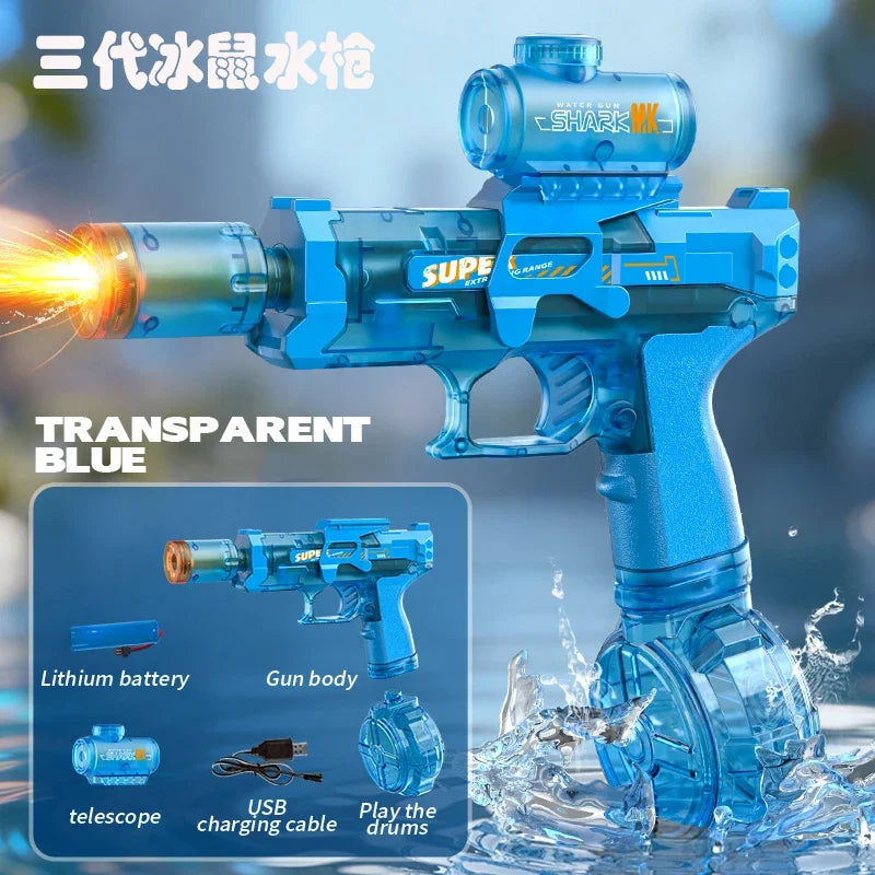 Elektrisk vattenpistol med automatisk sensor och ljus