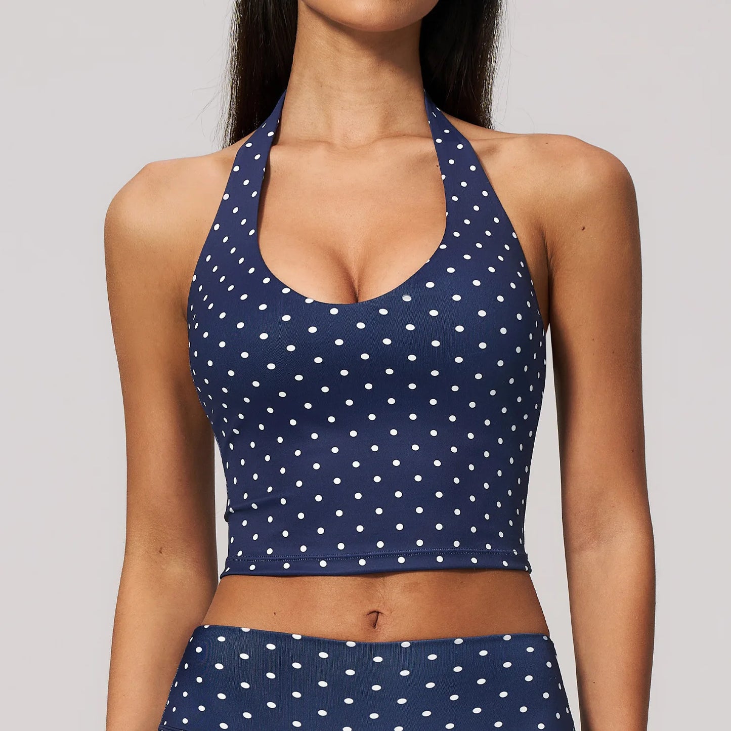 Yoga Bra Women Sports Underwear Fitness Crop Top Polka Dot Yoga Vest Deep V Backless Sports Vest Female Workout Shockproof Tops