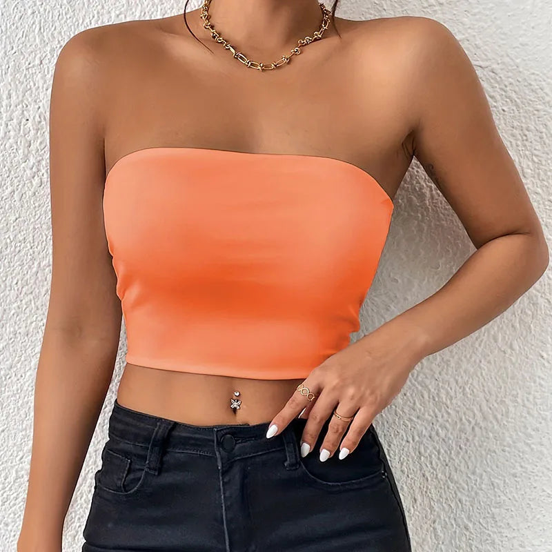 Dam Issilke Crop Top Sömlös – Axelbandslös Halkfri Tunn Andningsbar Sommar, 13 Färger XS–L