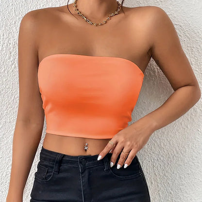 Dam Issilke Crop Top Sömlös – Axelbandslös Halkfri Tunn Andningsbar Sommar, 13 Färger XS–L