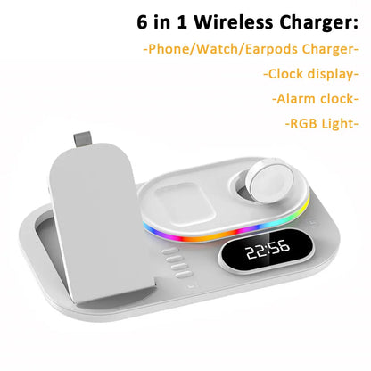 4 in 1 Wireless Charger Alarm Clock Stand For Samsung S26 S25 Galaxy Watch 8 7 6 5 Active 2 Buds4 Pro 3/2 Fast Charging Station