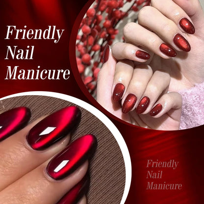 Red Cat Eye Gel Nail Polish Magnetic Glitter Holographic Red Ruby Christmas Polish Reflective Jelly Translucent UV Gel Manicure