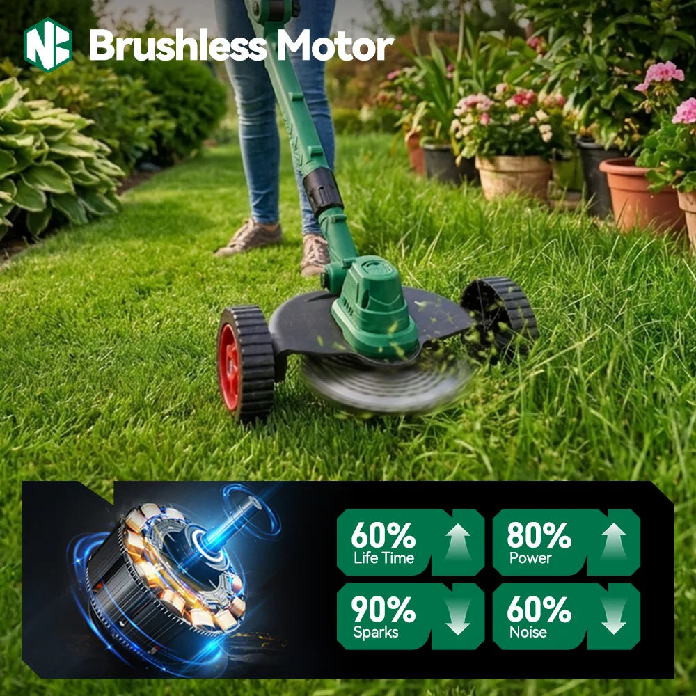 NEWBENY 3-i-1 Trådlös Borstlös Gräsklipparé Trimmer Såg 21V – Makita-kompatibel LED-display Förlängningsbar Trädgård 2026