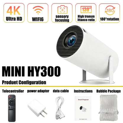 New SmartProjector Mini HY300 8K Android 11 Dual Wifi6 290ANSI Allwinner H726 BT5.4 1080P 1280*720P Home Cinema Outdoor Projetor
