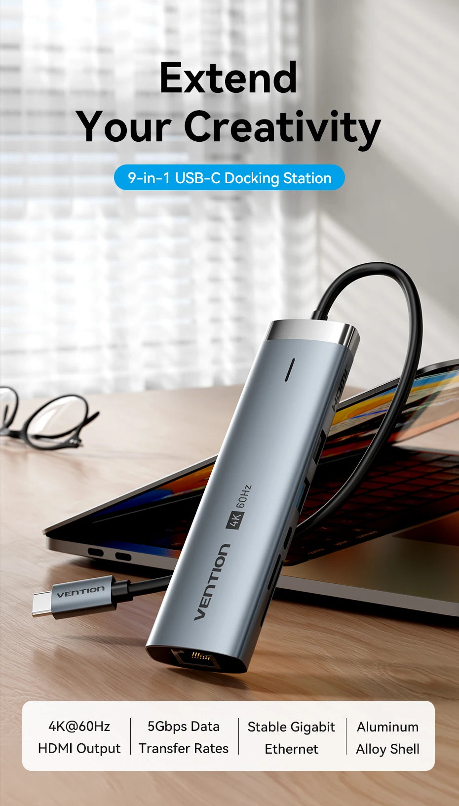 Vention USB C HUB 4K 60Hz Type C to HDMI RJ45 Ethernet PD 100W SD TF for MacBook PC iPad Sumsang PC Tablet Phone USB 3.0 Hub