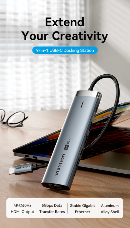 Vention USB C HUB 4K 60Hz Type C to HDMI RJ45 Ethernet PD 100W SD TF for MacBook PC iPad Sumsang PC Tablet Phone USB 3.0 Hub