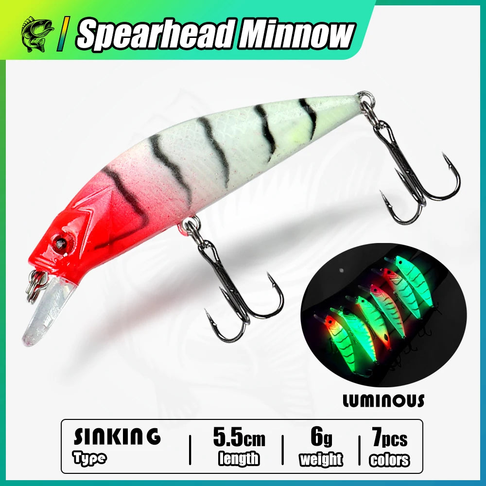 1pcs Sinking Spearhead Biomimetic Bait 5.5cm 6g Luminous Long Throw Sea Fishing Lures Freshwater Glowing Fishing Hard Baits