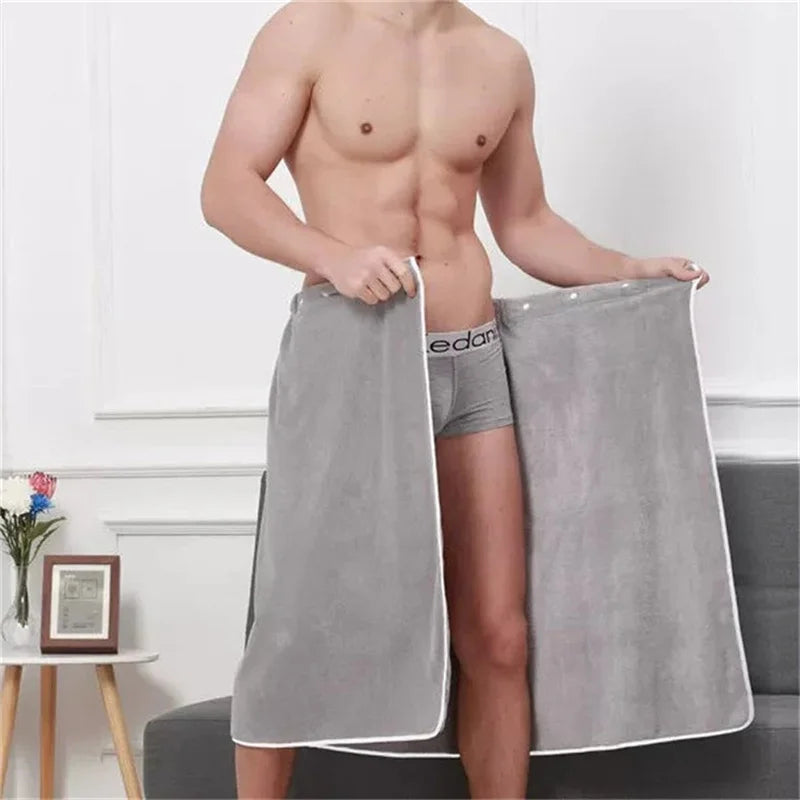 Wearable Men Bath Towel Soft Microfiber Bathrobe With Magic Pocket For Adults Gym Beach Sauna Spa Swimming Running Towel