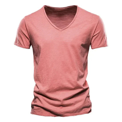 New 100% Cotton Men T Shirt Tops V Neck Thin Short Sleeve Tees High Quality Men's Fashion Fitness Hot T-shirt For Men Size S-5XL