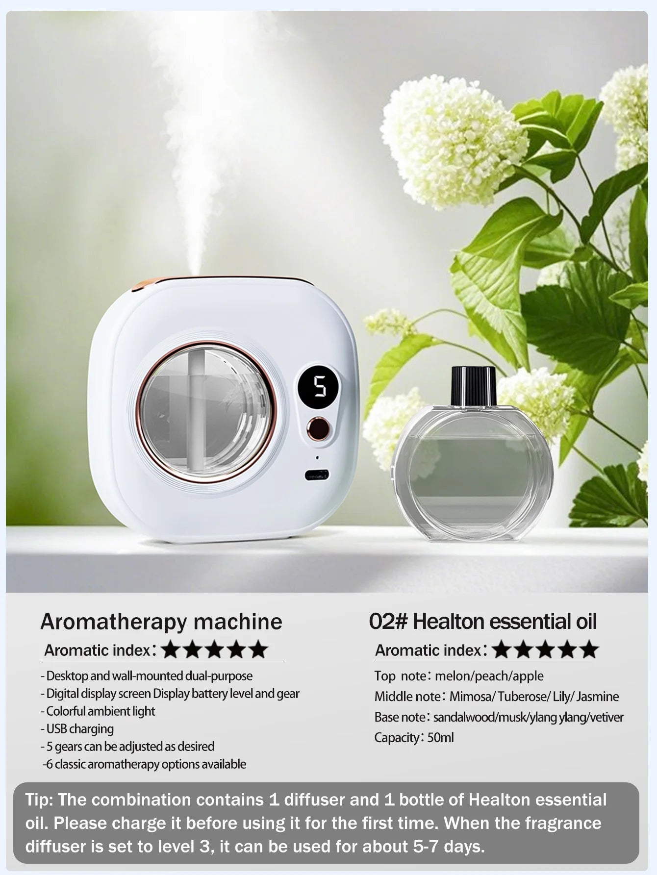 Rechargeable automatic aroma diffuser, essential oil diffuser, aroma essential oil, hotel bathroom aroma machine gift