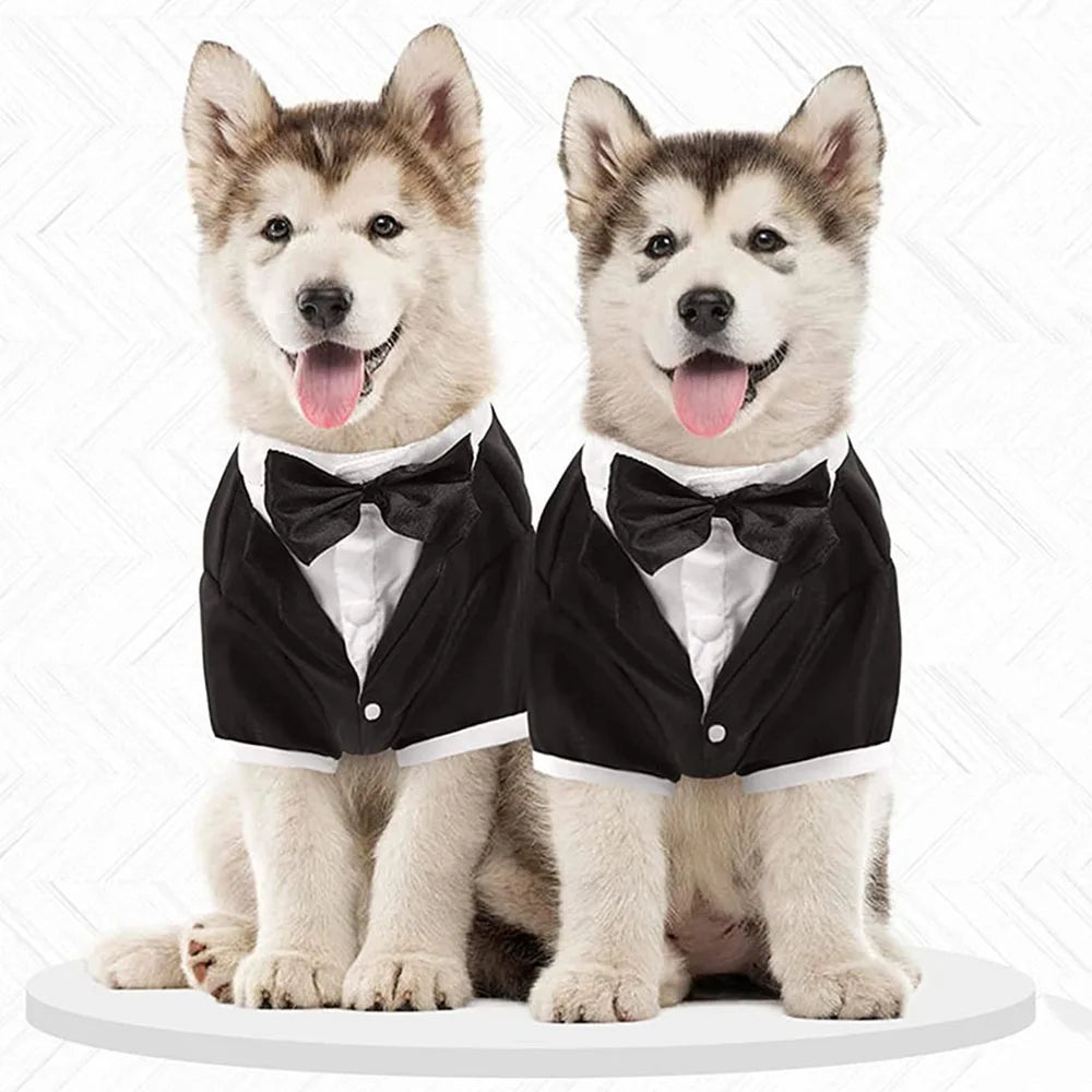 Dog Suit with Bow Tie Pet Tuxedo for Small Dogs Cats Formal Cat Clothes Puppy Outfits Pet Costume for Wedding Birthday Halloween