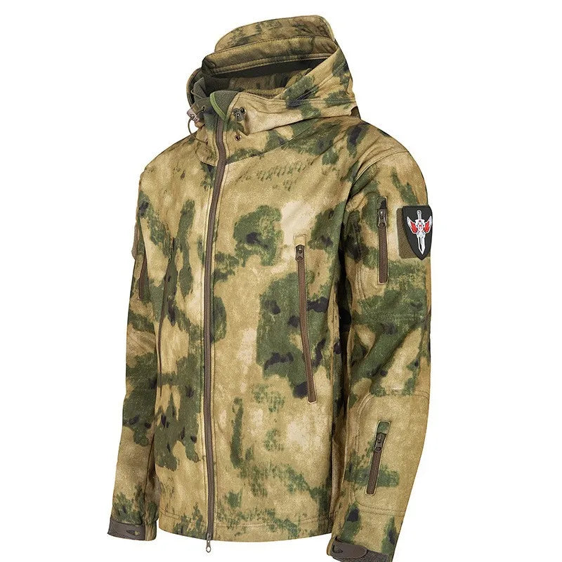 Men's Tactical Soft Shell Jacket Military Windproof Waterproof Hooded Outdoor Jacket Warm Bomber Coat for Hunting Hiking Camping