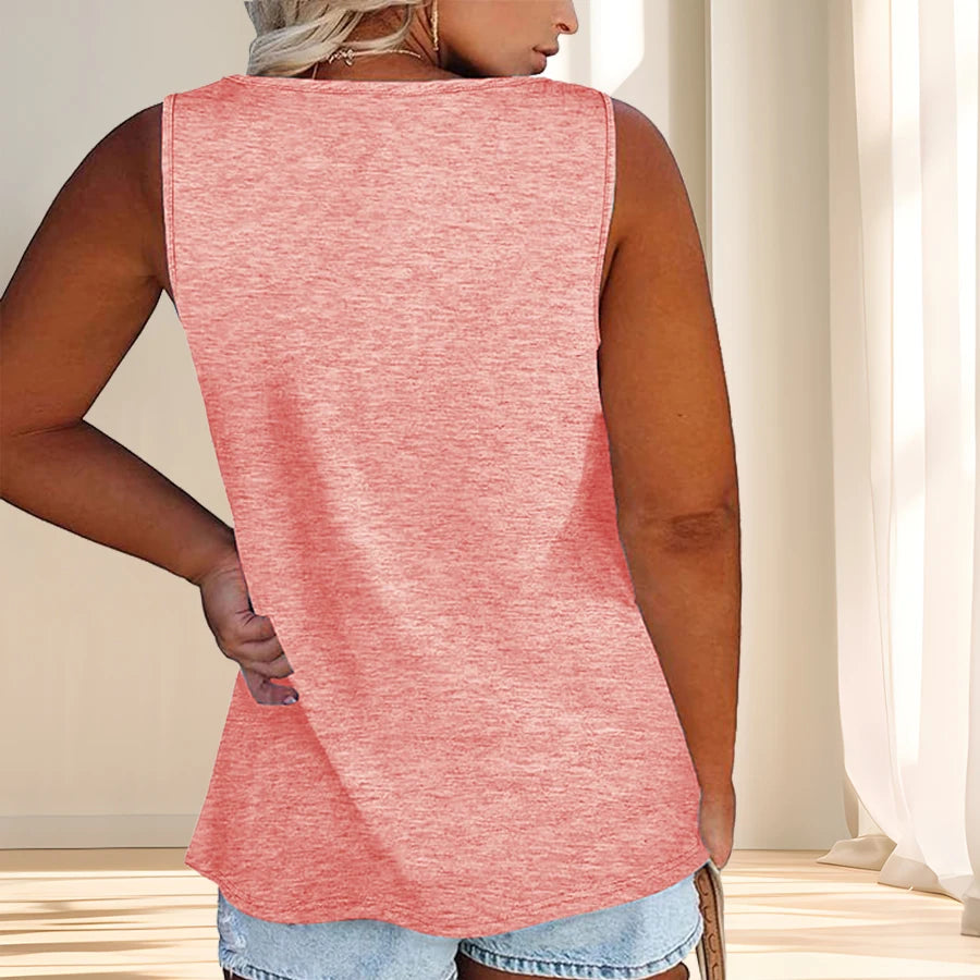Women'S Plus Size Casual Tank Top with Button Detail - Sleeveless, Solid Color, Stretchy Fabric, Crew Neck, Oversized Fit for Su