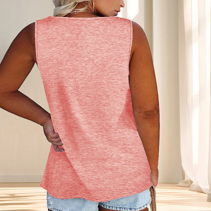 Women'S Plus Size Casual Tank Top with Button Detail - Sleeveless, Solid Color, Stretchy Fabric, Crew Neck, Oversized Fit for Su