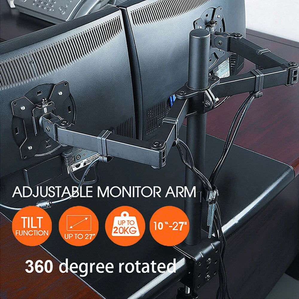 2-Way Monitor Holder Double Table Mount Rotatable Desk Mount 15-32 "Monitor Arm VESA Screen Mount