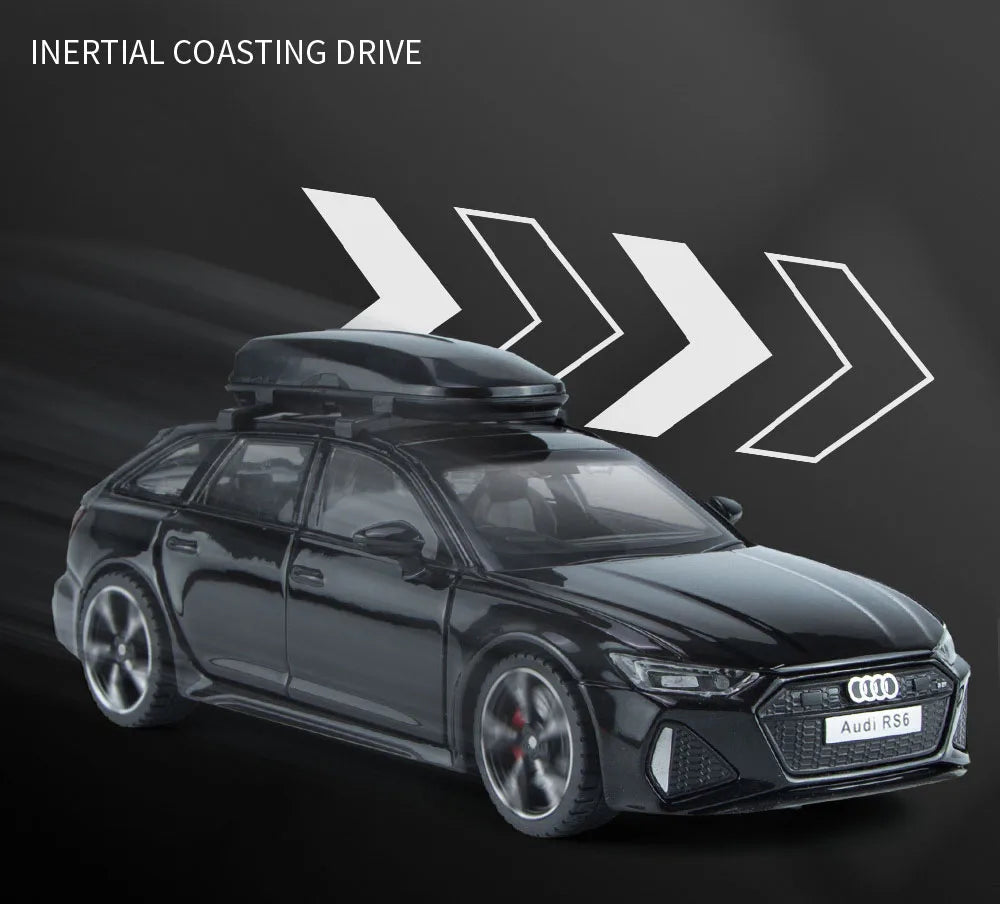 Audi RS6 Diecast Modellbil 1:32 – Ljud & Ljus 7 Dörrar öppnas Zinklegering CE Svart Grå Samlarmodell 2026