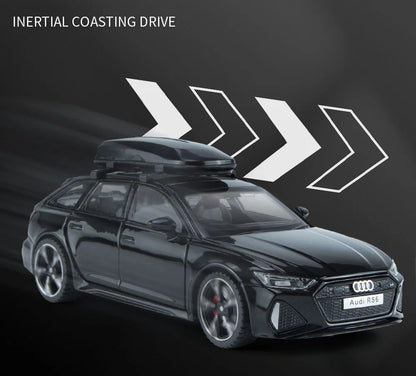 Audi RS6 Diecast Modellbil 1:32 – Ljud & Ljus 7 Dörrar öppnas Zinklegering CE Svart Grå Samlarmodell 2026