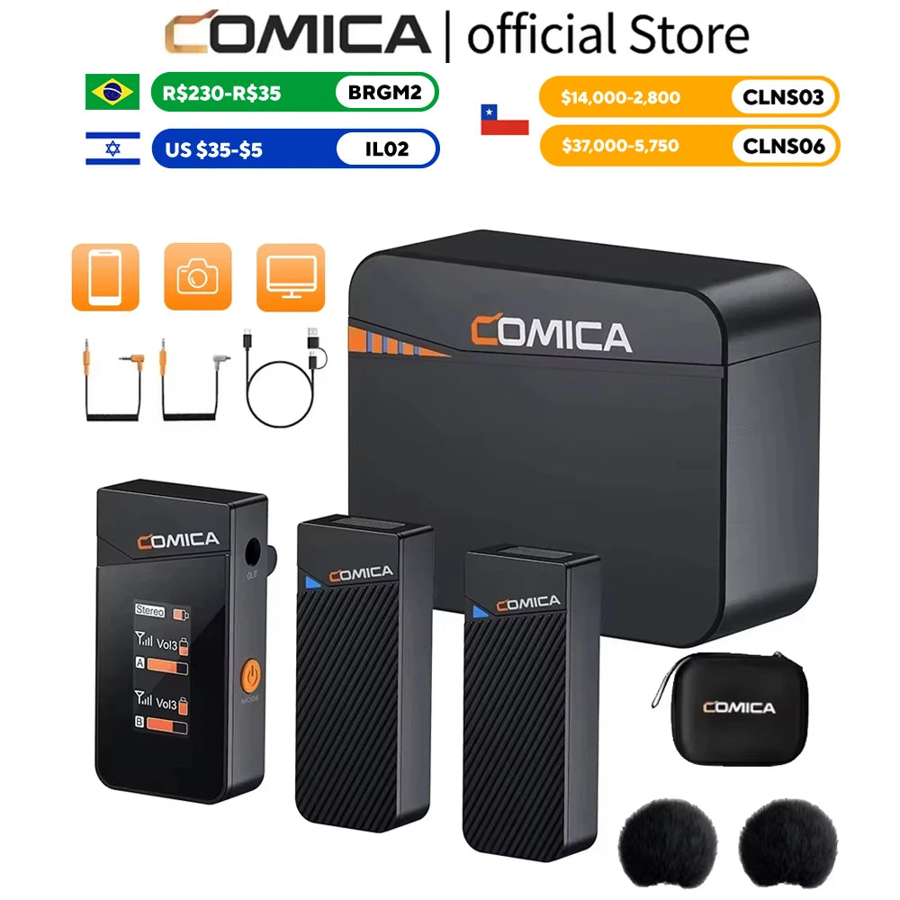 COMICA Vimo C 2.4G Wireless Lavalier Microphone with Charging Case,Lapel Mic for Camera Smartphone Podcast Interview Vlog