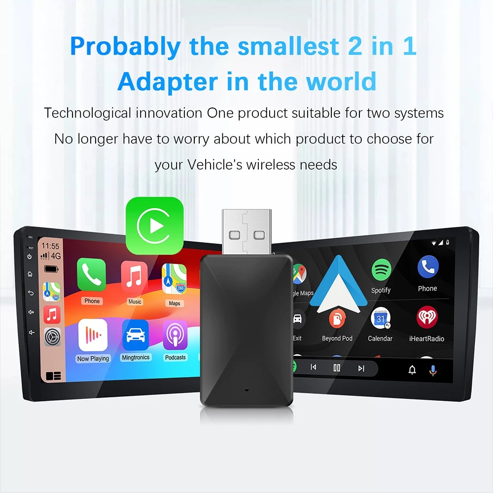 2026 Anyfar 2 in 1 Wireless CarPlay Adapter&Android Auto Wireless Adapter 5Ghz WiFi USB Plug Play CarPlay Wireless