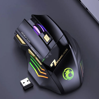 IMICE GW-X7 Wireless Gaming Mouse, 3200DPI Dual-Mode, 7 Programmable Keys, RGB Backlit Rechargeable