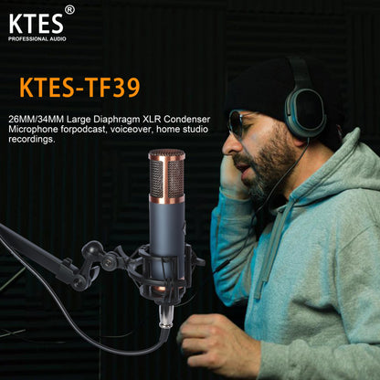 TF39 Condenser Microphone 26mm / 34mm Large Diaphragm XLR Studio Recording Mic for Vocals Podcasting Streaming Home Studio