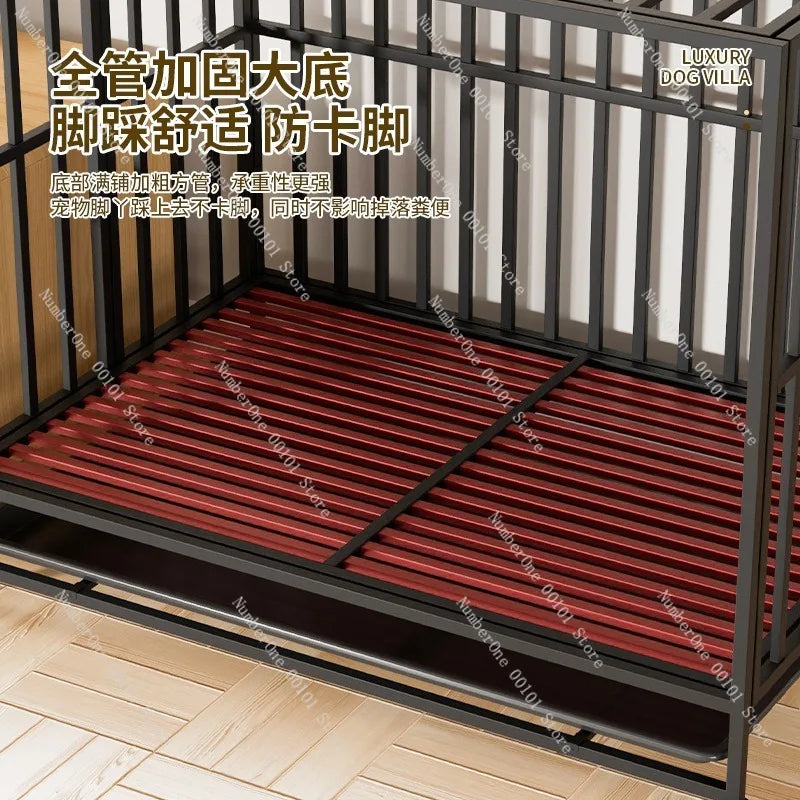 Heavy Duty Foldable Dog Crate for Large Medium Dogs Indoor Home Pet Cage Kennel with Toilet Tray Reinforced Square Tube Metal