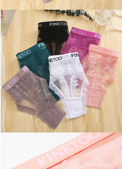 FINETOO Sexy Lace Thong Panties for Women Floral Low Waist Hollow Out Transparent G-String Solid Color Comfort Female Lingerie