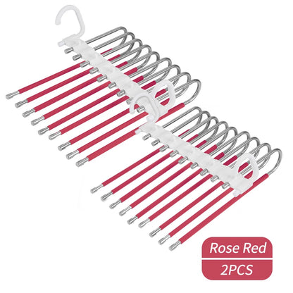 Upgrade 9 Layers Pants Hangers Space Saving, Jeans Hangers Non Slip Stainless Steel Multifunctional Rack S-Type Closet Organizer