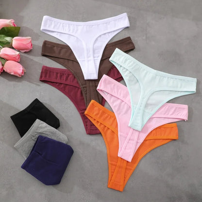 7Pcs/Set Seamless Cotton Panties For Women Sexy Low Waist Cotton Soft Thongs Ladies Solid Color Underpants Breathable G-strings